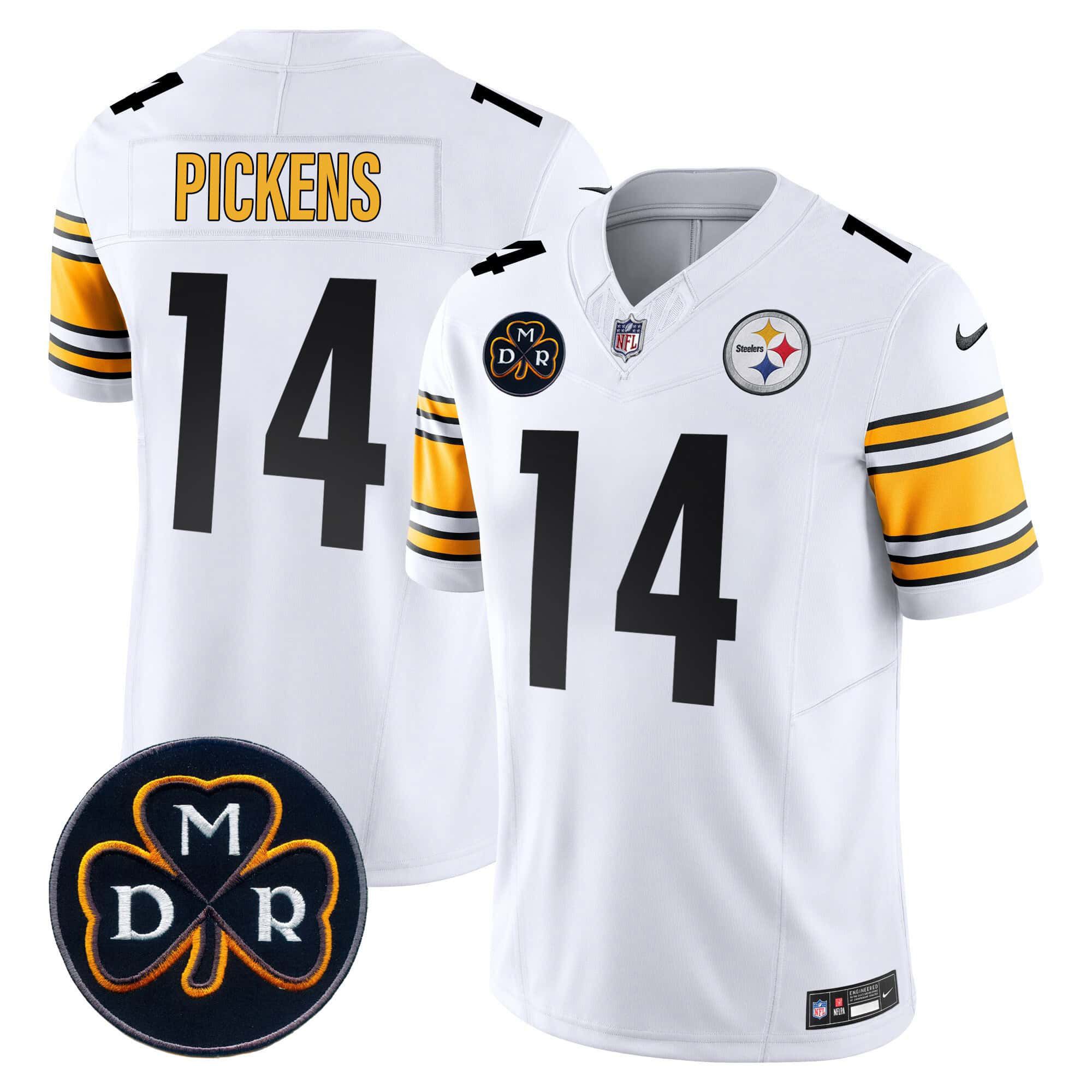 Men Pittsburgh Steelers 14 Pickens White 2024 Nike DMR Patch Vapor Limited NFL Jersey